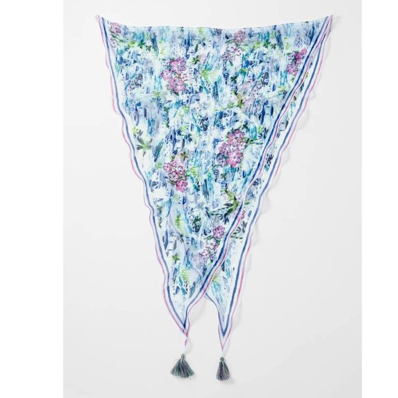 J. Jill Tropical Toile Diamond Scarf Tasseled NWT - Picture 2 of 6